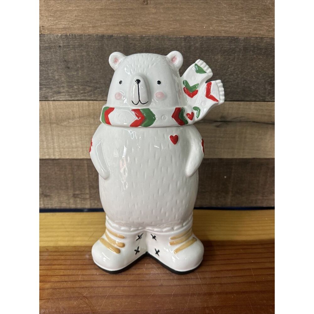 Polar Bear In Scarf Cookie Jar 11”